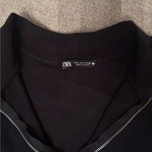 Zara Black Ribbed Knit Top with Zipper